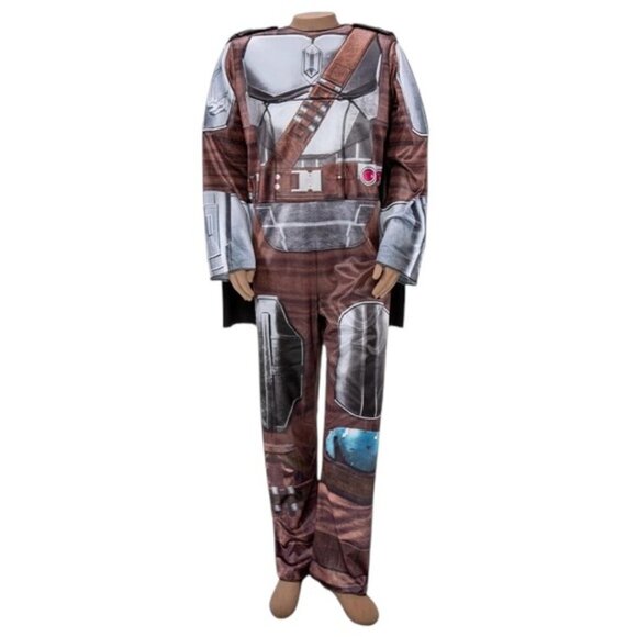 Star Wars Costume The Mandalorian Official Jumpsuit Cape Mask Set Youth 8-10 M - Picture 4 of 16